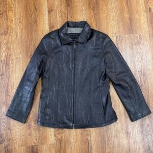 Gallery biker leather jacket medium women’s genuine black leather zip jacket